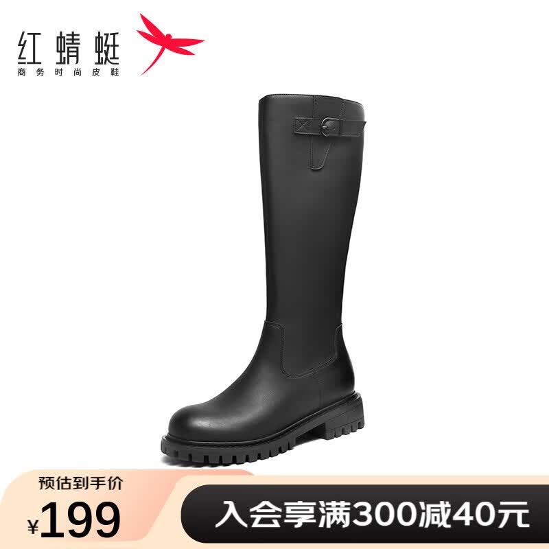 红蜻蜓女鞋长筒靴显瘦百搭西部牛仔靴英伦复古骑士靴WTC42450 黑色 37属于什么档次？