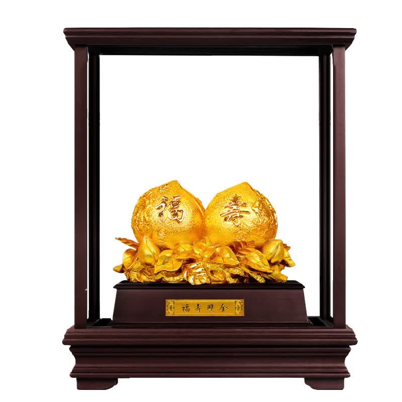 京峰阁 大号金箔福寿双全金寿桃摆件 送长辈老人生日礼物大寿贺寿礼品 金箔福寿双全