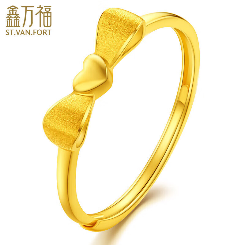 鑫万福黄金戒指女款999足金蝴蝶结活口素戒手饰心形指环R17673约1.71g