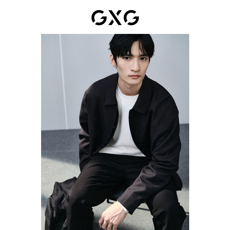 GXG男装 商场同款提花翻领夹克 黑色 165/S