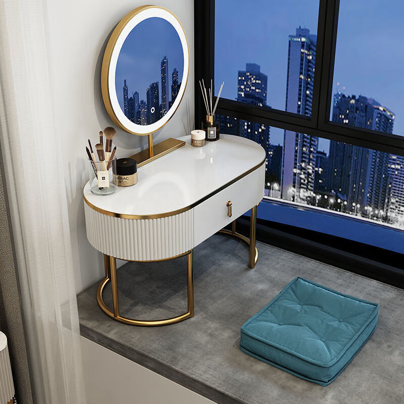 网红小户型现代简约北欧阳台化妆台迷你窗台 大圆飘窗梳妆台60 智能镜