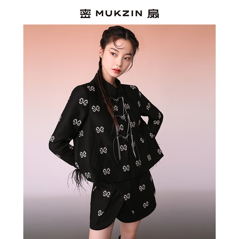 密扇2023新款游龙戏凤新中式黑色刺绣外套设计感中国风 黑色 s