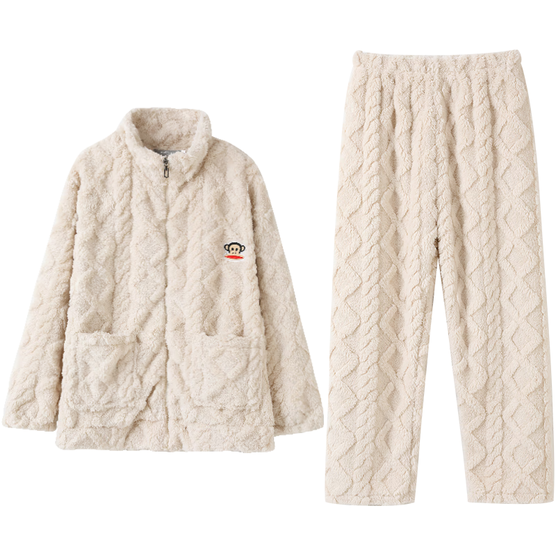 大嘴猴大嘴猴情侣睡衣冬季珊瑚绒提花加绒加厚家居服女秋冬款可外穿套装