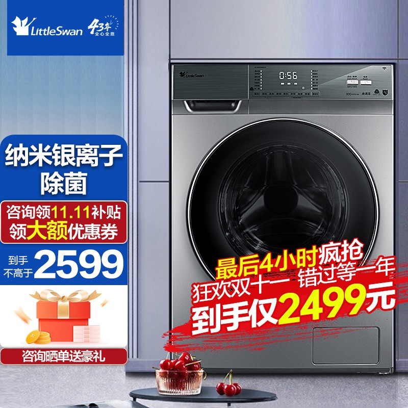 小天鹅（LittleSwan）京品家电 10公斤变频 滚筒洗衣机全自动纳米银离子高温除菌 大容量 10公斤滚筒【全面屏】TG100V62WADY5