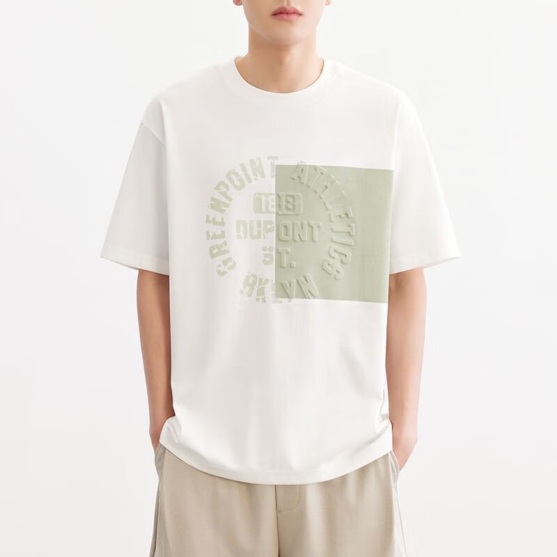 乙纱图兰朵短袖夏季新款冰丝棉白色立体印花拼接t恤男韩版微宽松半袖