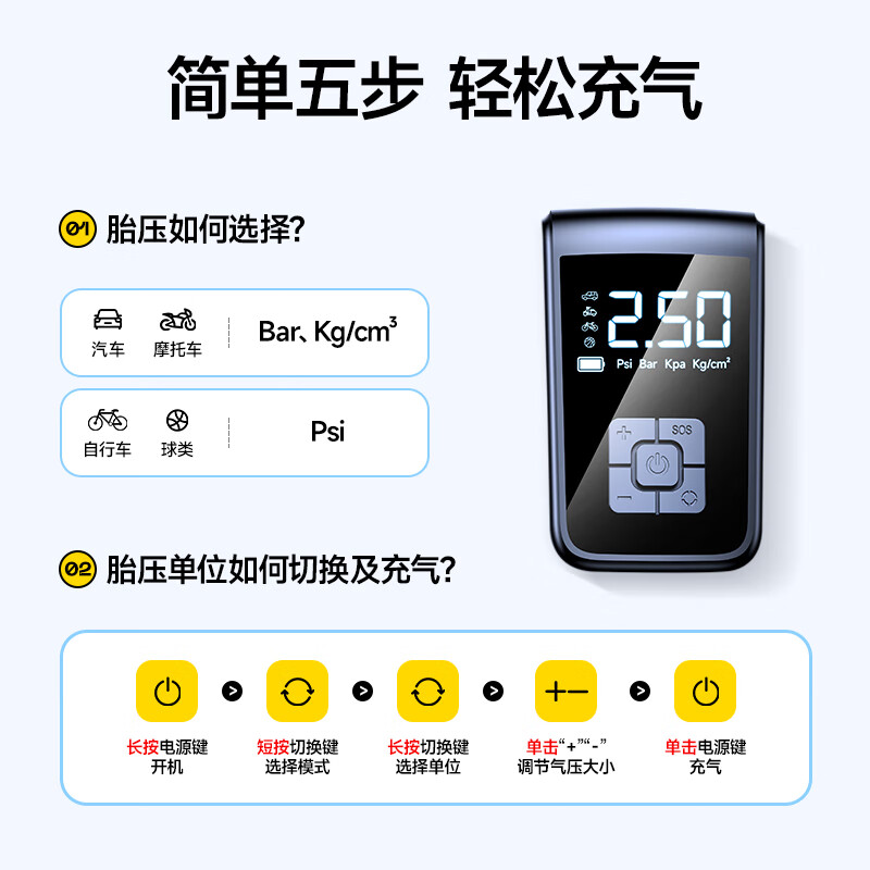 梦多福车载充气泵小米su7汽车轮胎打气泵车用无线充气宝车胎电动加气泵