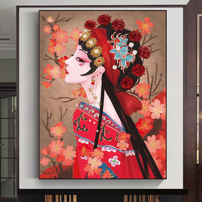 纯秀京剧花旦脸谱装饰画重庆火锅店川菜馆墙面挂画中国风国潮人物壁画