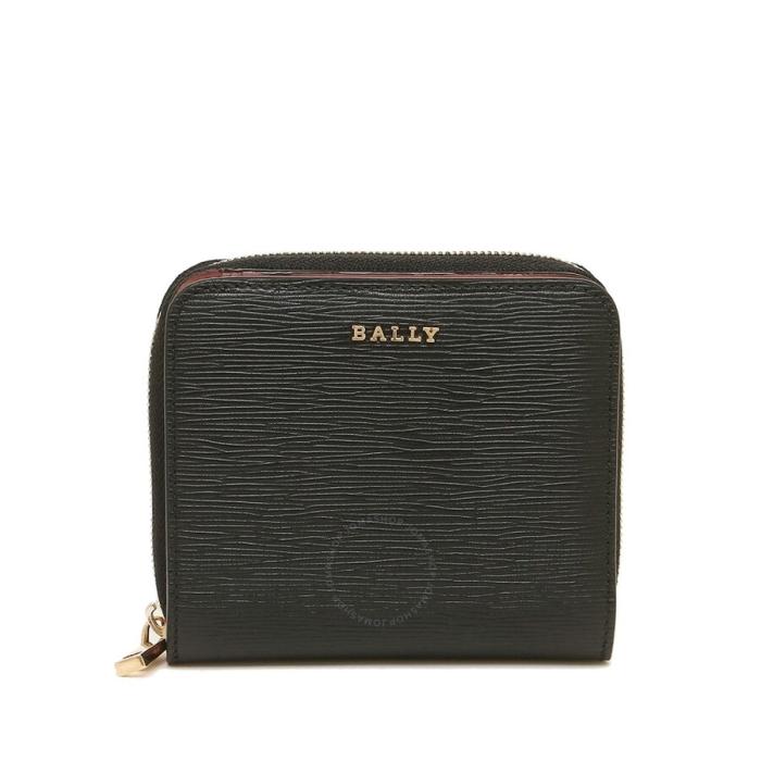 巴利(bally)女士钱包黑色压纹金属英文标志金属拉链零钱隔间迷你时尚