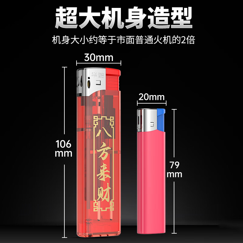 华酷一次性直冲防风打火机新款巨无霸超大号 定制印刷打火机 防风打火机【无图案透明】 24支