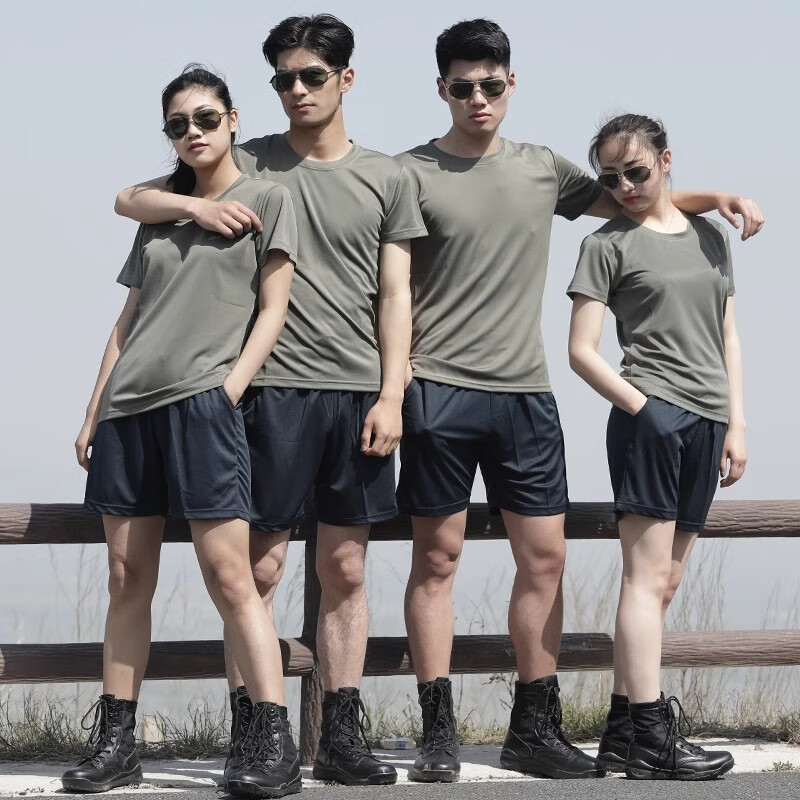 軍迷用短袖體能服男正品夏季T恤套裝迷彩服特種兵戰(zhàn)術(shù)速干女上衣 灰藍款【T恤+短褲】 180-185/100