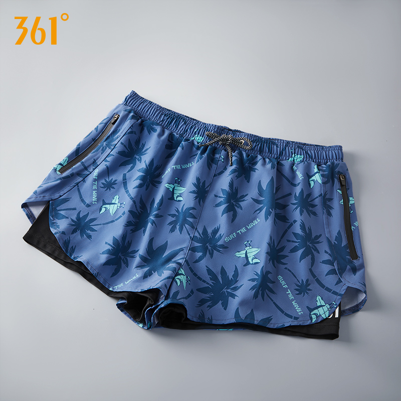 361°泳裤男士平角双层防尴尬沙滩游泳裤五分裤透气速干游泳装备 4217