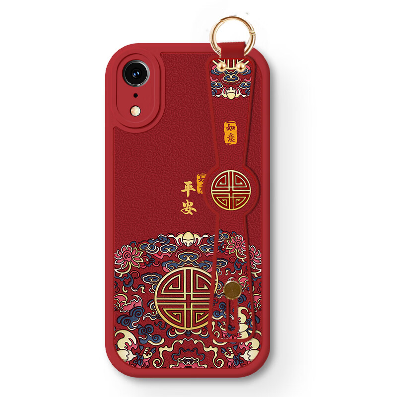作画君 适用苹果XR手机壳国潮小羊皮iPhoneXSmax硅胶精孔腕带支架全包防摔配创意挂绳男女款 苹果XR【平安印花】+高清
