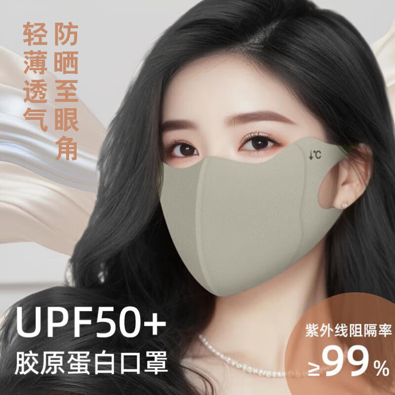 舒美佳夏季胶原蛋白防晒口罩女士防紫外线立体遮脸防晒面罩女遮阳 青城灰