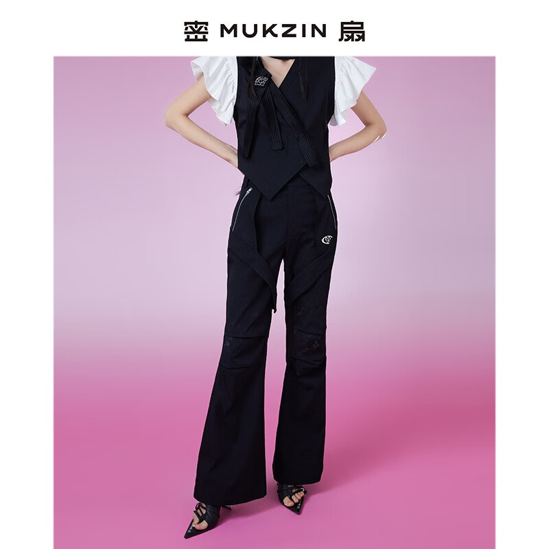 密扇（MUKZIN）2023夏装新款新武旦原创设计黑色酷感百搭喇叭休闲裤女显瘦黑色 S