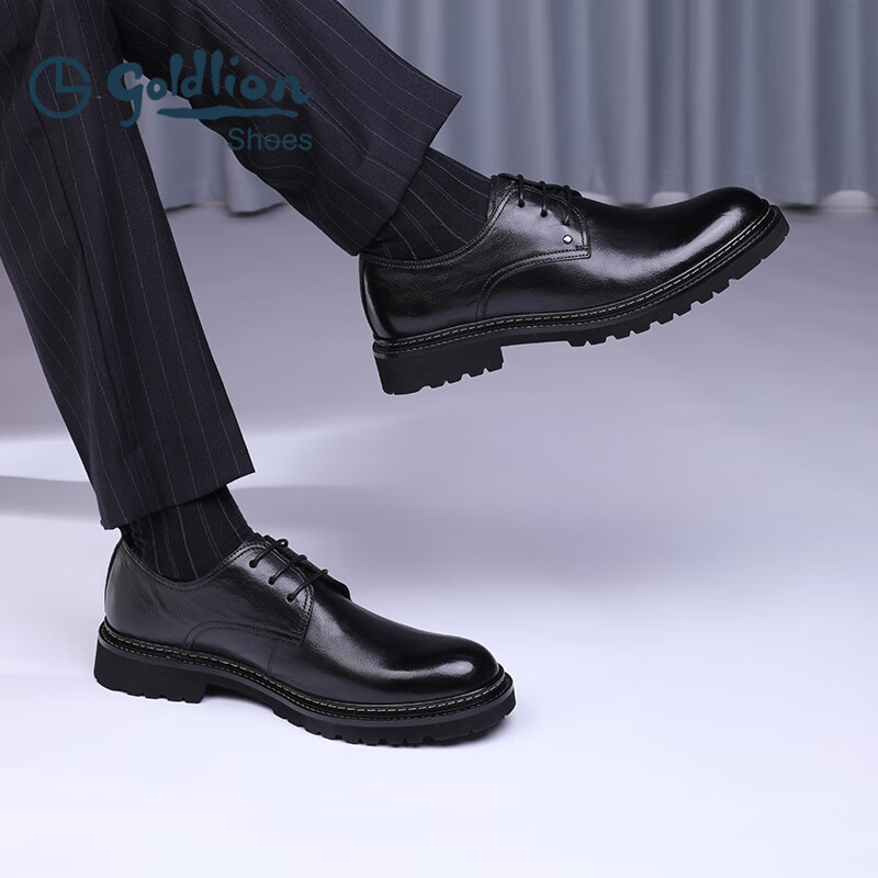 金利来（Goldlion）男鞋春季正装鞋男士商务皮鞋男西装鞋婚鞋厚底德比鞋真皮鞋 黑色四季款（偏大一码） 40