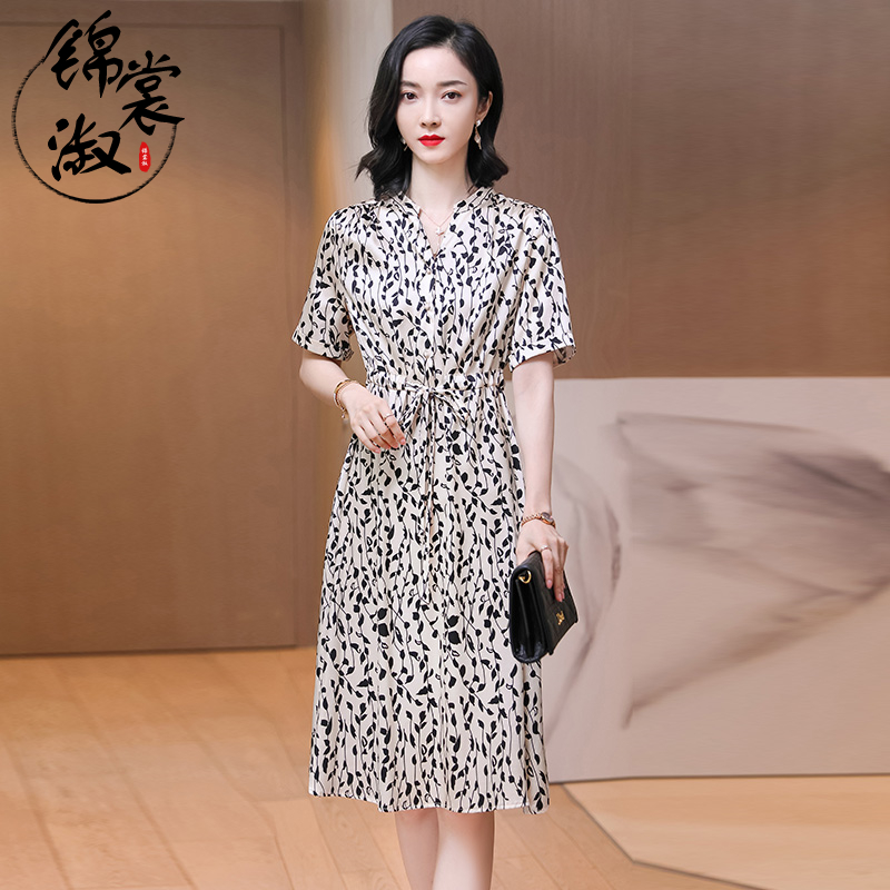 锦裳淑 高端真丝连衣裙女夏季2022女装大牌气质缎面桑蚕丝时尚年轻