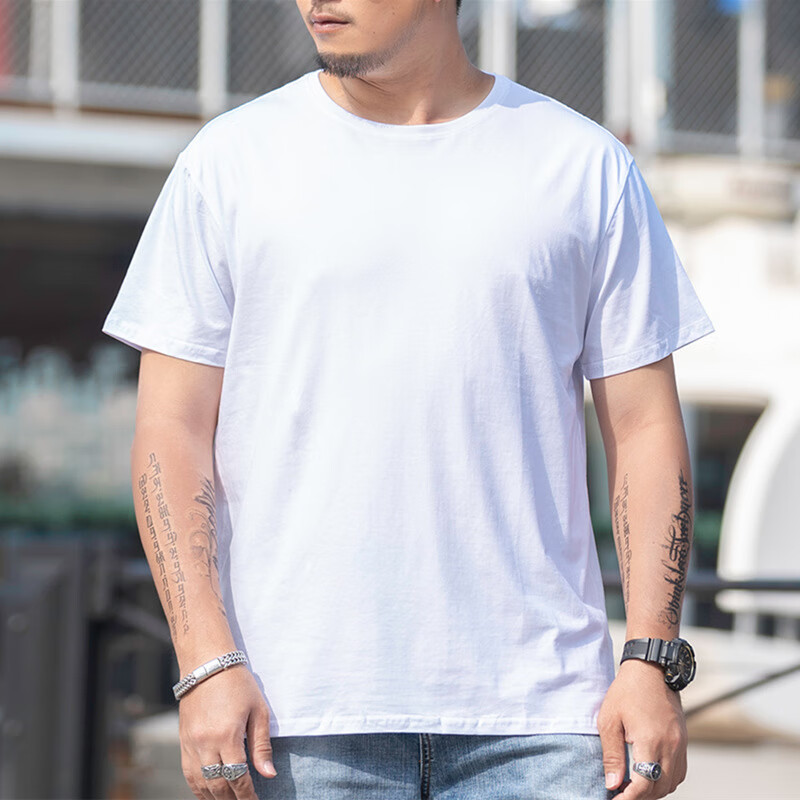 提夏季肥佬大码t恤短袖男大肚子胖子男生穿特t恤男宽松加肥加大 白色
