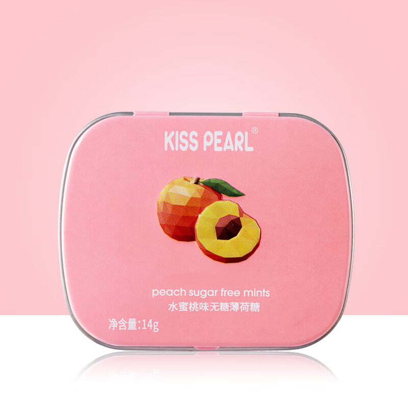 KISS PEARL无糖薄荷糖 口香糖 铁盒装口气清新糖 水蜜桃 14g*1盒