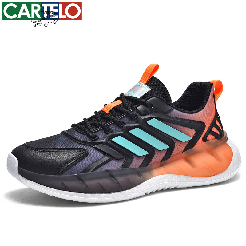 卡帝乐鳄鱼男鞋春夏透气超轻男士休闲鞋百搭减震跑步网面鞋薄款青少年运动鞋 黑桔[透气款]QH3359 40