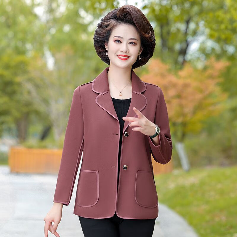 婵栩中年女士春秋休闲单层西装妈妈春秋外套薄款单层小西装韩版宽松休