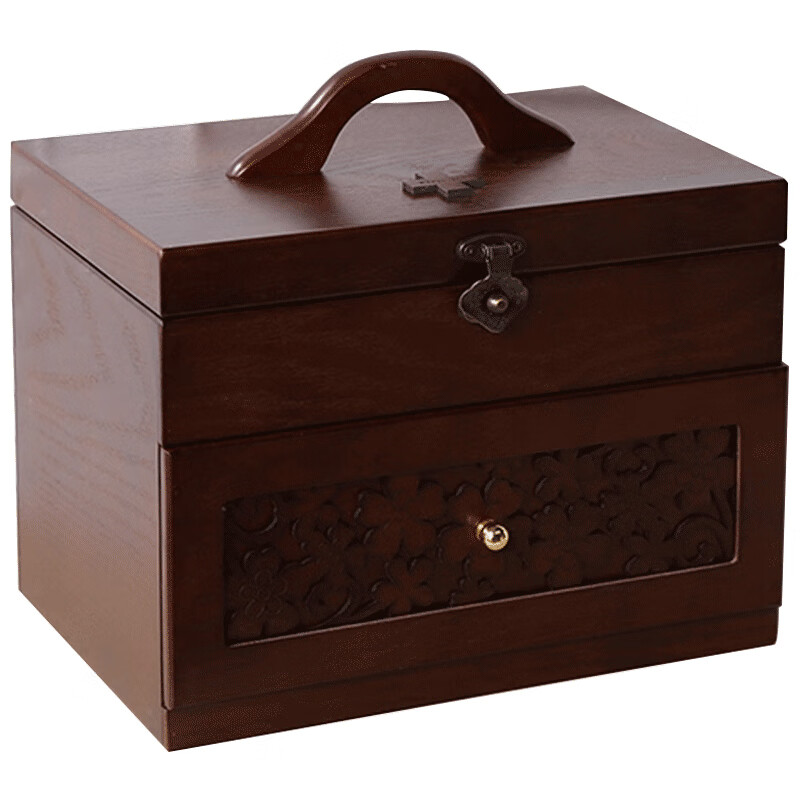 玺臻木木制医药箱家用大号木质便携出诊箱木制幸运草医药箱药盒药品