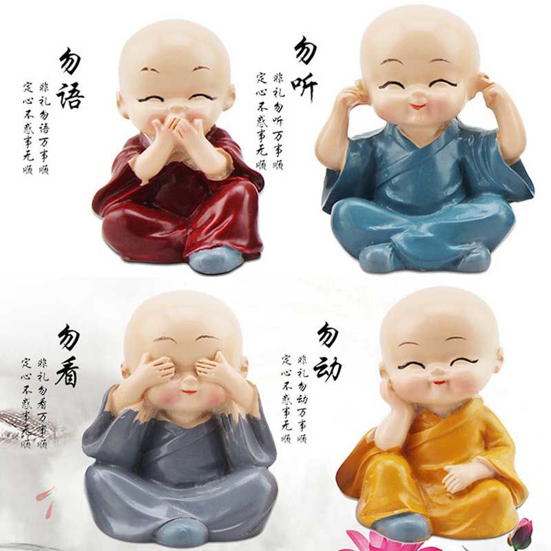 cklde 【四个装】汽车摆件四不小和尚可爱公仔保平安车内装饰品汽车