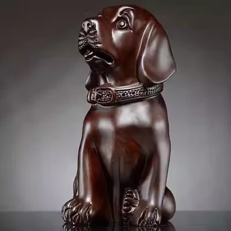 米囹木雕刻狗摆件生肖小狗可爱家居装饰品工艺品 檀木色 高8cm【单只