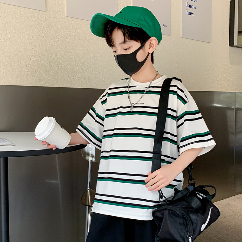 男童短袖t恤2023中大童夏装套装薄款男孩5-13岁 白色短袖 120cm