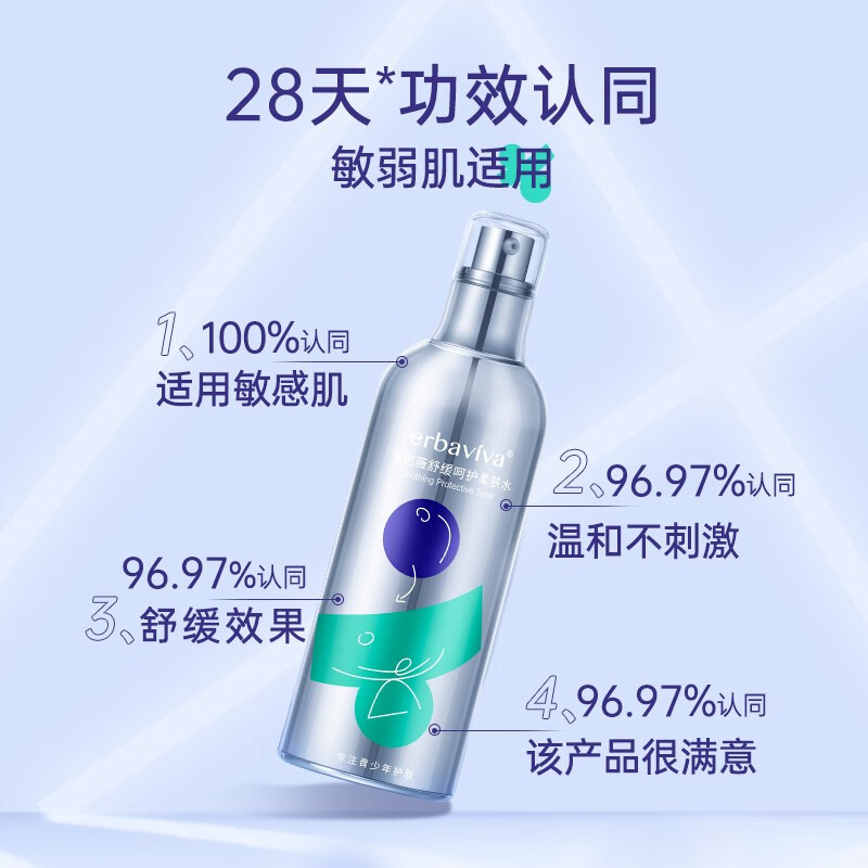 艾芭薇(Erbaviva)舒缓呵护套盒 洁面+水+霜+精华 初高中男女学生青少年敏感肌适用 洁颜蜜+柔肤水+精华露