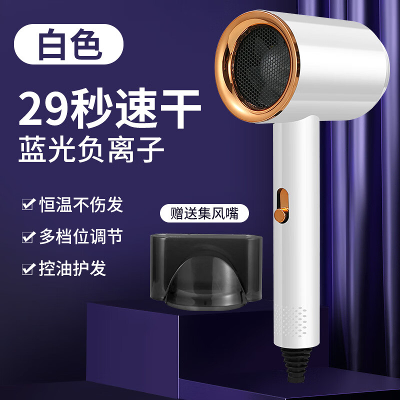学生吹风机发廊大功率蓝光电吹风宿舍专用电吹风筒 珍珠白800W