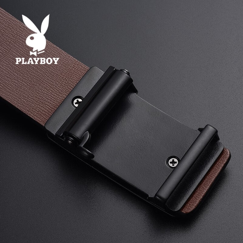 花花公子皮带男真皮自动扣无牙商务休闲内穿腰带韩版青年内扣式裤带不漏尾 银色 无牙内穿自动扣