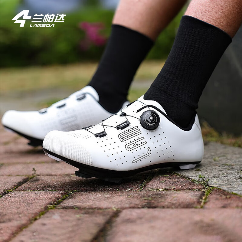 兰帕达新款骑行鞋无锁鞋公路车男女款自行车非锁单车专用透气抑臭ES-01 白色-橡胶底（非锁款） 42码（建议选比平时大一码）