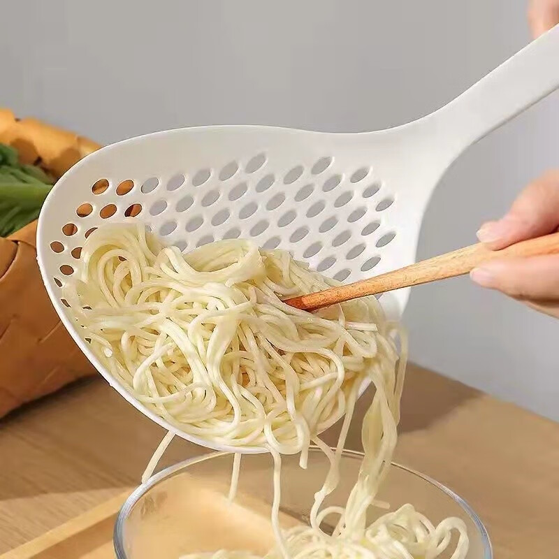 日式大漏勺耐温多功能滤水勺厨房大号家用饺子蔬菜塑料沥水捞面勺 橘色2个