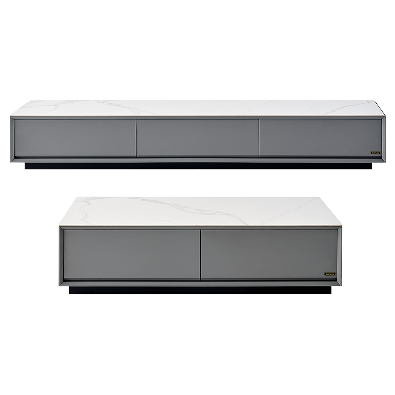 全友家居极简茶几电视柜客厅现代家具高硬度耐用岩板环保储物茶几隐形拉手全封闭式储物电视柜DW1055 B款岩板/茶几1.3米+电视柜主柜(2米)