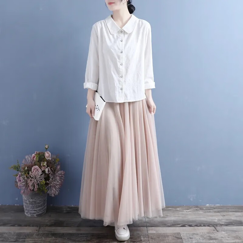 韩曼蕊文艺复古纯色长袖衬衫女2024新款春秋装薄款宽