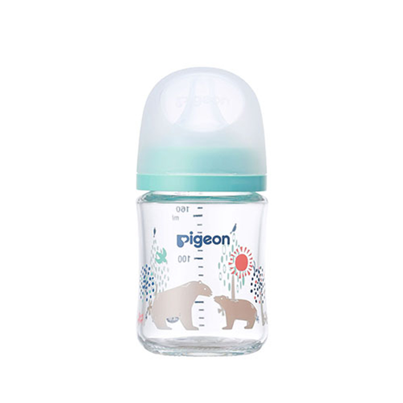 Pigeon 贝亲 婴儿宝宝玻璃奶瓶第3代 仿母乳耐热宽口径自带SS 160ml  亲子熊