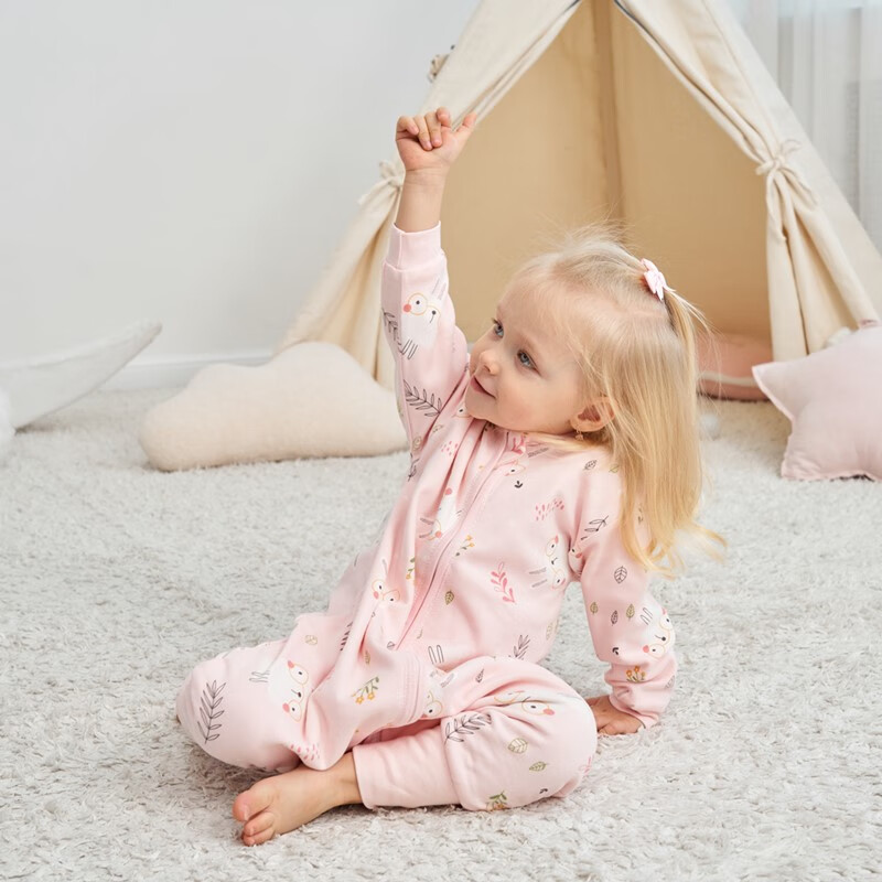 甜蜜礼物四季单层分腿睡袋春夏秋冬新款婴幼儿童男女宝棉分腿睡袋家居服 单层【春秋22-28度】粉色兔子 90码(身高80-95CM)12-24个月