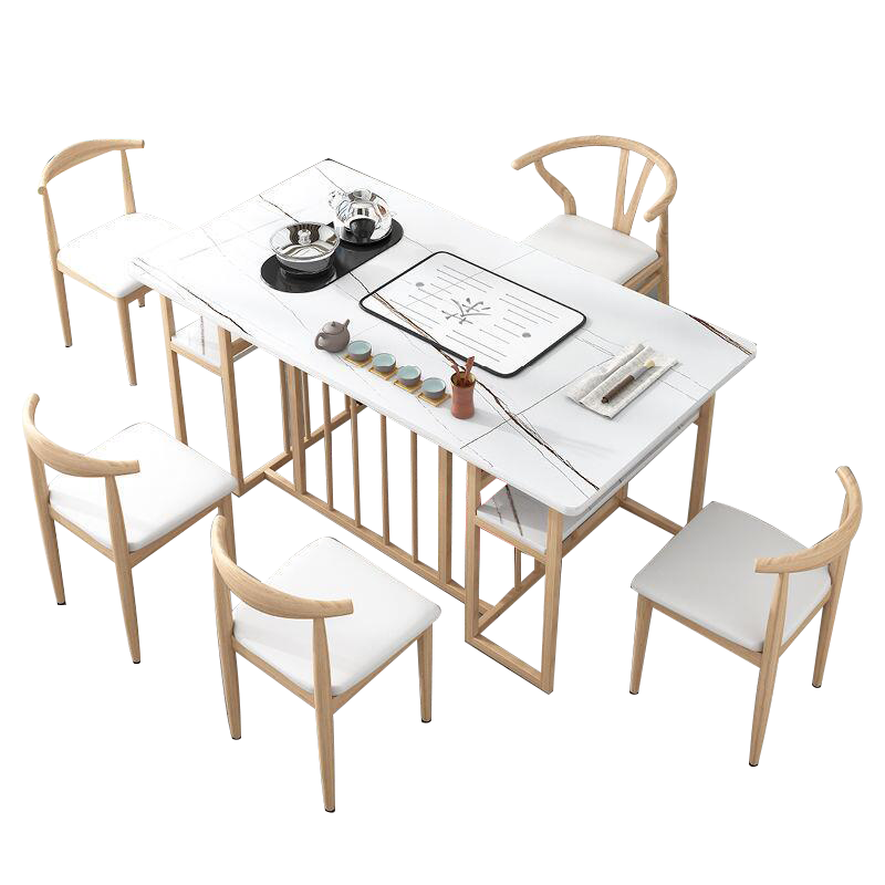 非洲鹰新中式岩板茶桌茶台套装办公室茶桌椅组合泡茶喝茶桌一体阳台茶几 劳伦白金+养生壶 1.2米储物版+1主椅4副椅