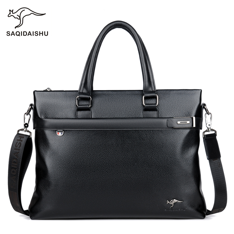 萨奇袋鼠男士商务公文包休闲男包出差手提公文袋电脑包时尚软皮单肩斜