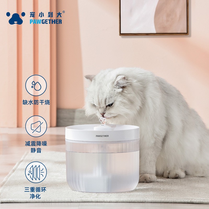 宠小到大（PAWGETHER）智能宠物猫咪饮水机循环自动活水喝水器三重过滤防干烧容量2.3L p200S经典白-防干烧款