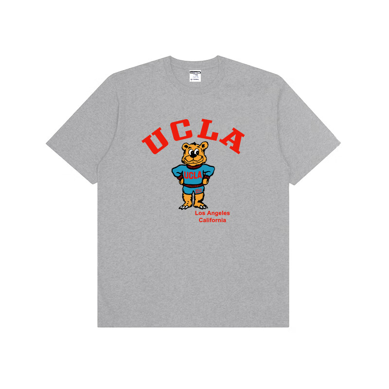 kmka夏季美国名校加州大学ucla校服纯棉宽松短袖学院风可爱叉腰熊t恤