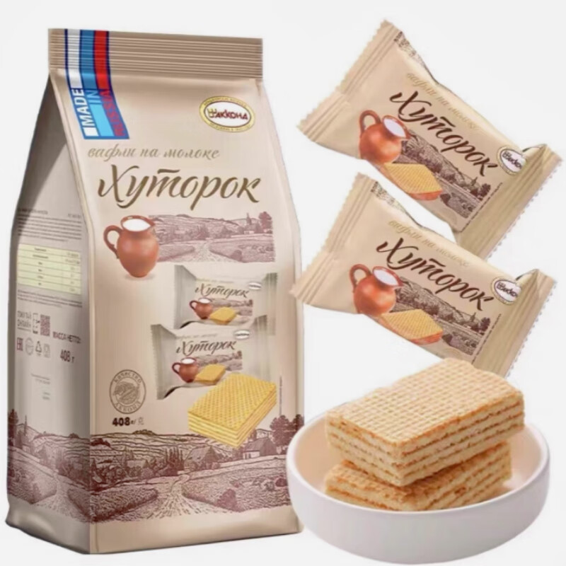阿孔特俄罗斯阿孔特小农庄牛奶味威化饼干408g进口零食独立包装袋装