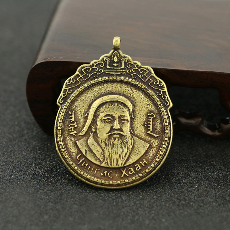 zcqbcy蒙古元素纯黄铜一代天骄成吉思汗头像挂件复古民族风个性礼物