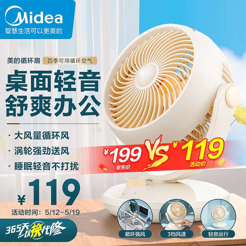 美的（Midea）【小型风扇】轻音桌面空气循环扇/家用电风扇