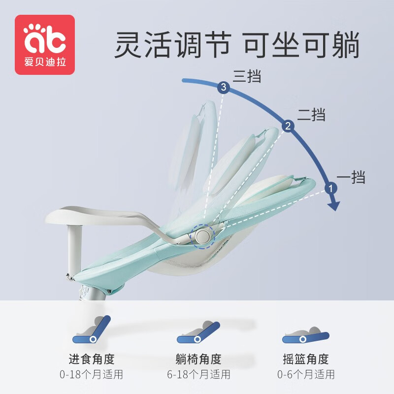 爱贝迪拉新生儿电动摇椅哄娃神器安抚哄睡玩具摇摇椅摇篮哄娃摇椅躺椅 【推荐-高性价比】银河灰超值7件装-可调可叠