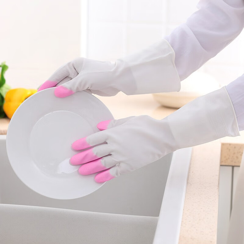 洗碗手套女加厚款防水耐用家务厨房洗菜洗衣服橡胶乳胶塑胶 颜色随机* 1双