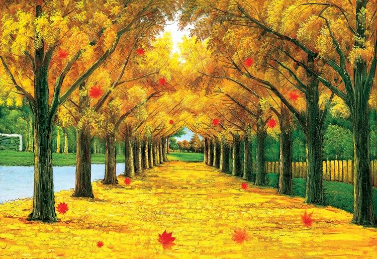 树风景画客厅装饰画走廊过道纸画墙贴画 黄金满地一 66厘米x96厘米