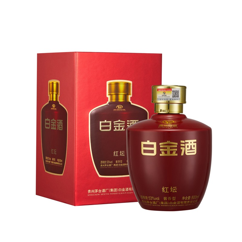 白金酒53度酱香型白酒白金酒(红坛) 500ml 单瓶装