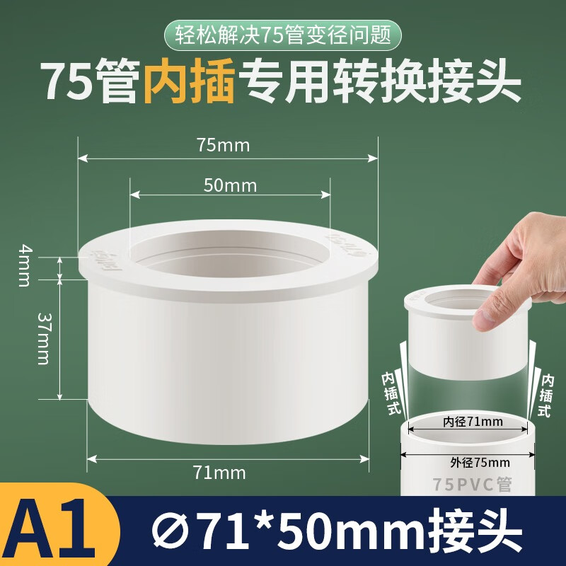 50排水管接头直接补心下水管内外大小头变径转换配件 pvc75内插变50