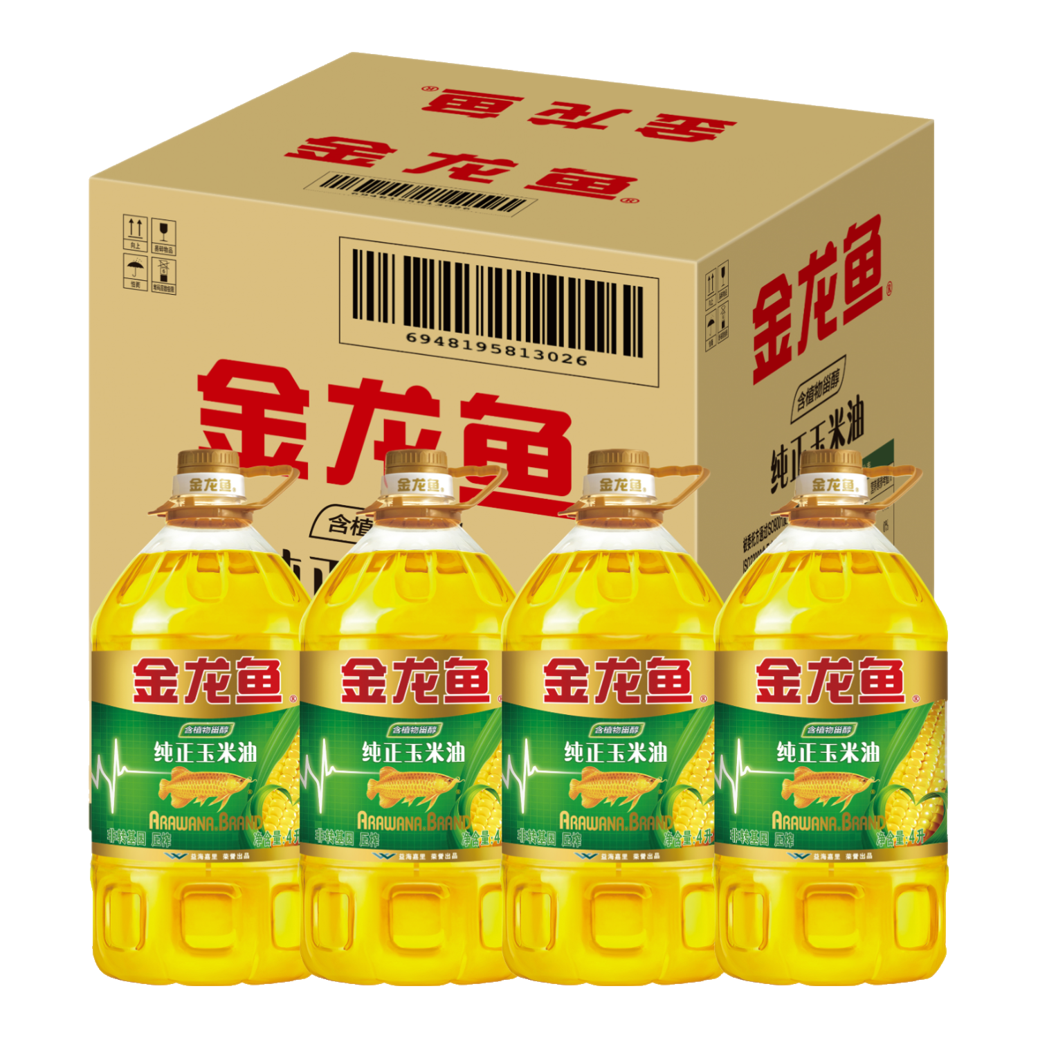 金龍魚 食用油 非轉基因 壓榨 一級 純正玉米油4L*4箱裝